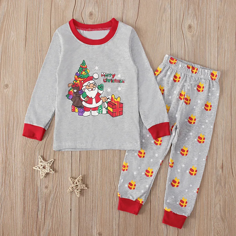 Baby Clothing For Boys - Gray Santa Claus Print Kids Pajamas